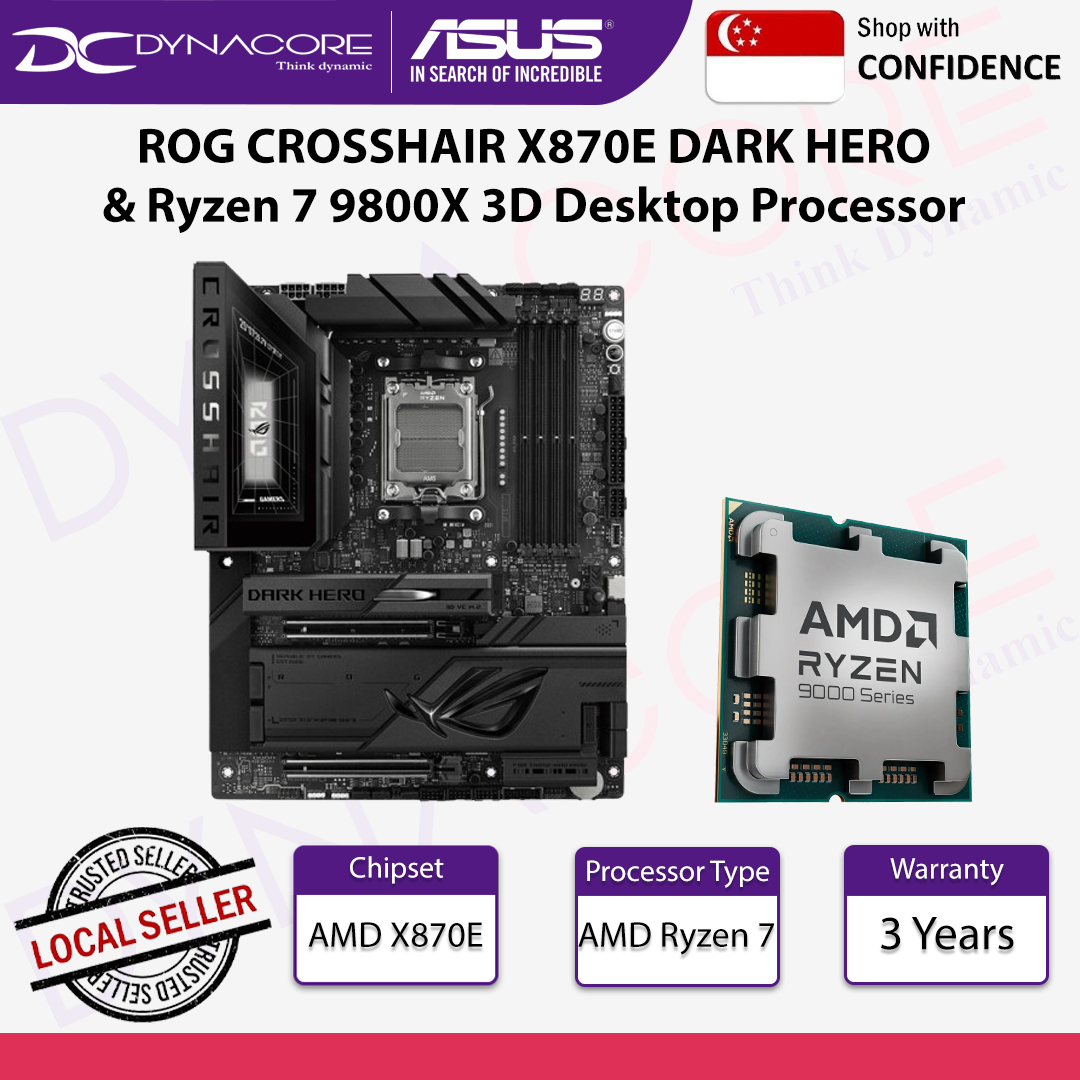 ASUS ROG CROSSHAIR X870E DARK HERO MOTHERBOARD & AMD Ryzen 7 9800X3D Desktop Processor - 4711636398688+100-000001084