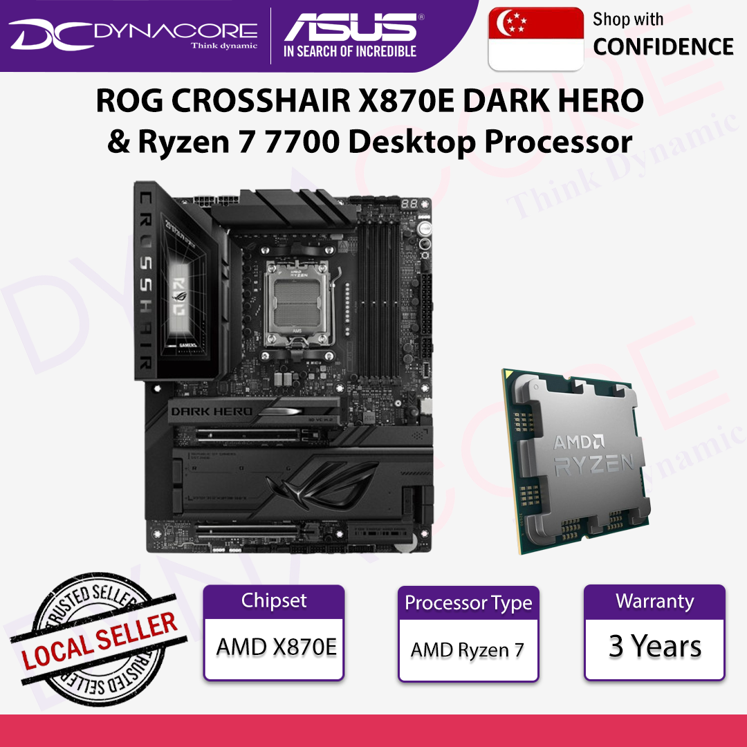 ASUS ROG CROSSHAIR X870E DARK HERO MOTHERBOARD & AMD Ryzen 7 7700 Desktop Processor - 4711636398688+100-000000592