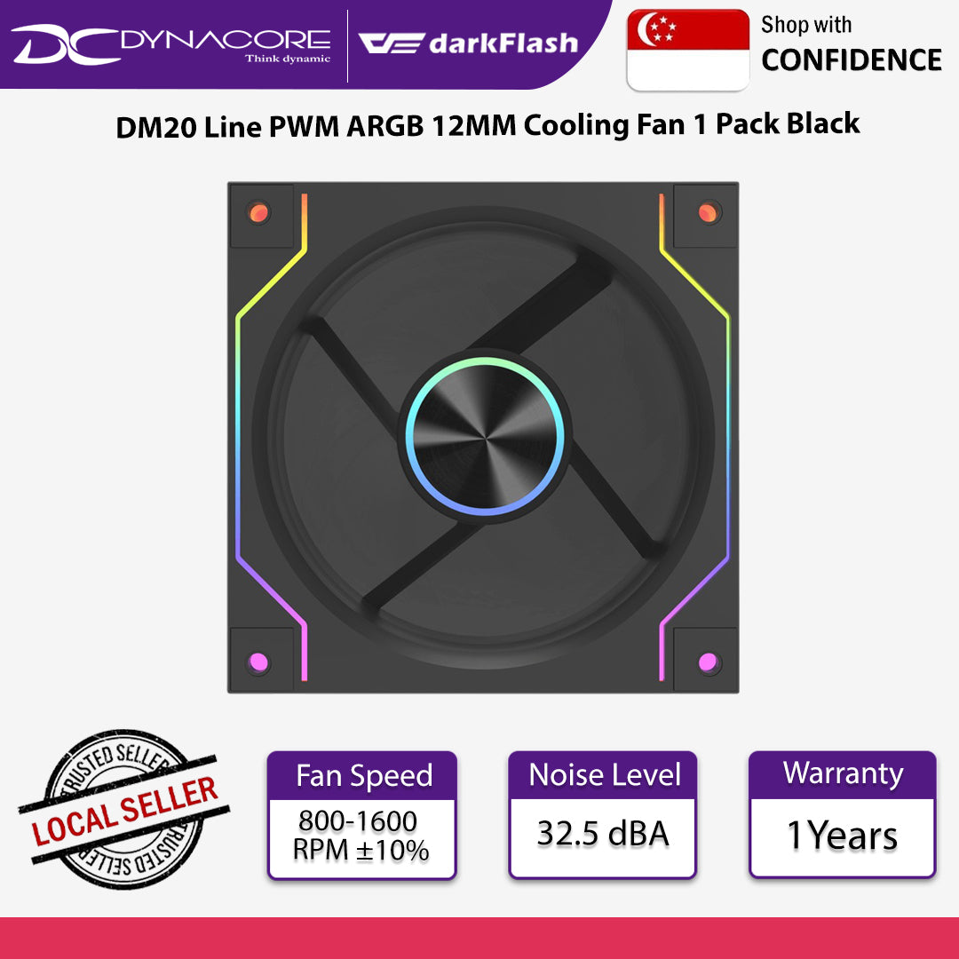 DarkFlash DM20 Line PWM ARGB 12MM Cooling Fan 1 Pack Black - DM20 LINE-B-HQ1