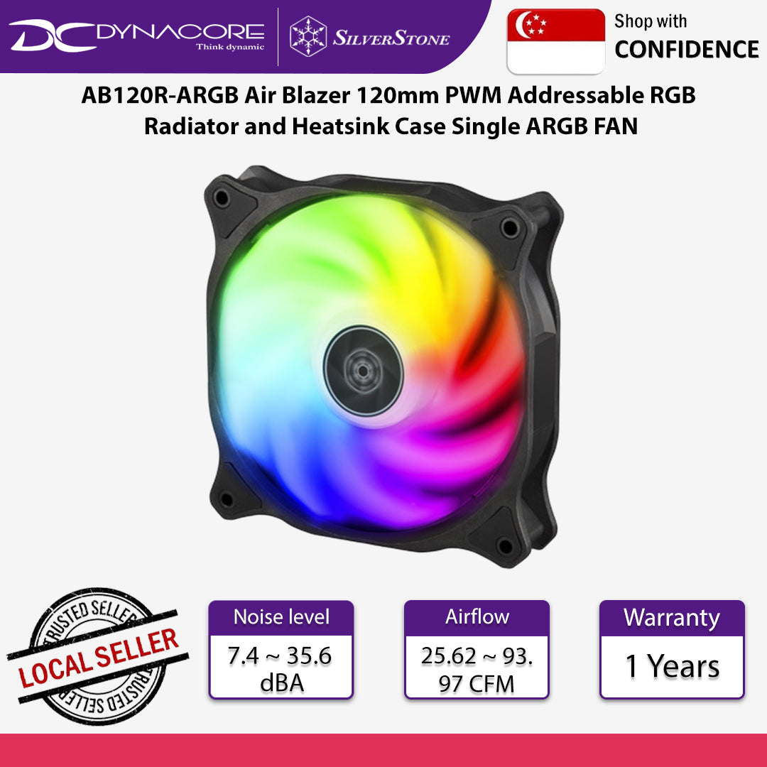 SilverStone AB120R-ARGB Air Blazer 120mm PWM Addressable RGB Radiator and Heatsink Case Single ARGB FAN - SST-AB120R-ARGB