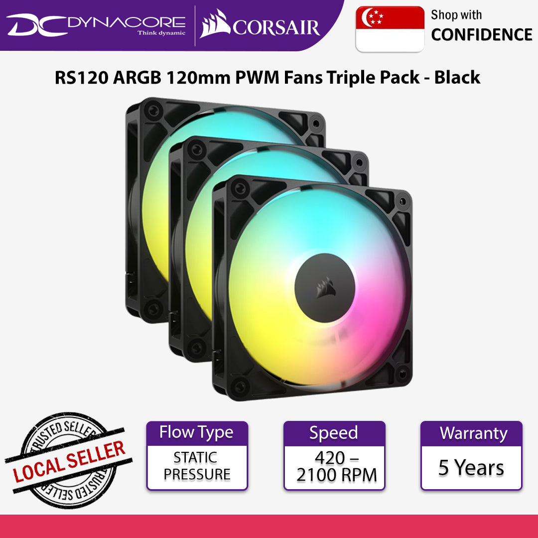 Corsair RS120 ARGB 120mm PWM Fans Triple Pack - Black - 840006684138