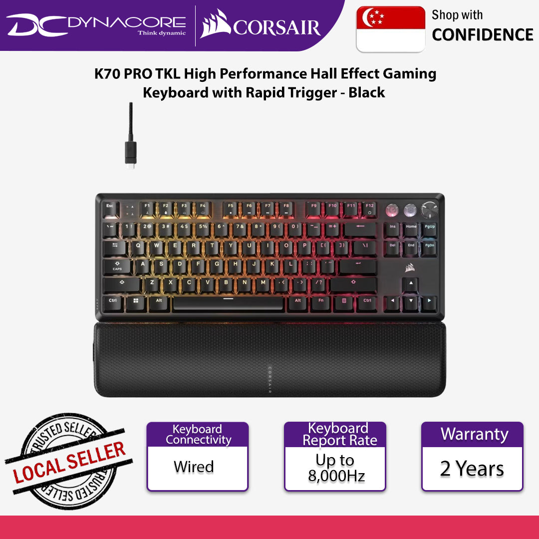Corsair K70 PRO TKL High Performance Hall Effect Gaming Keyboard with Rapid Trigger Black - 840006683650