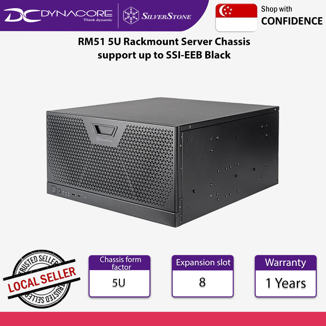 SilverStone RM51 5U Rackmount Server Casing support up to with dual 180mm fans - Black - SST-RM51