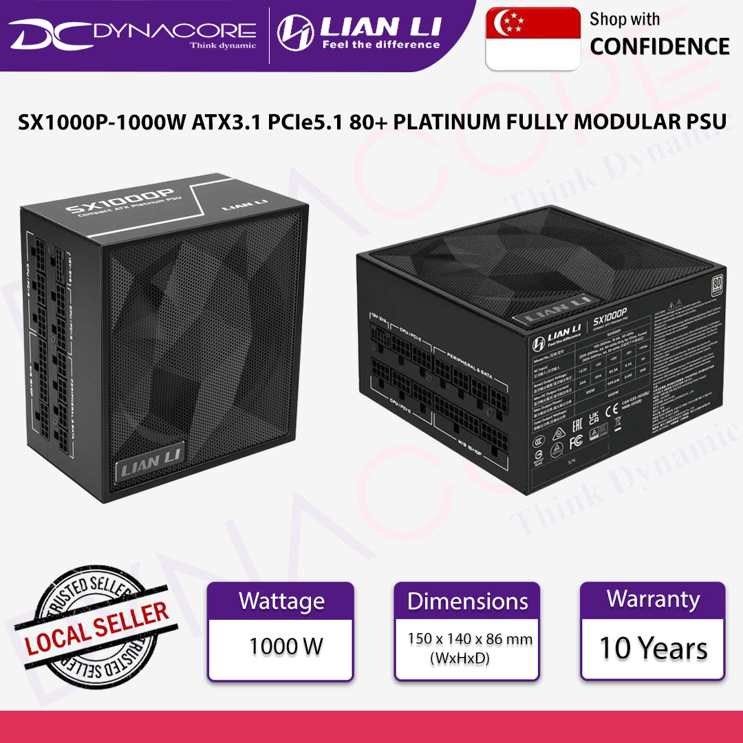 Lian Li SX1000P-1000W Fully Modular 80 Plus Platinum ATX 3.1 Black Power Supply - 4718466021106