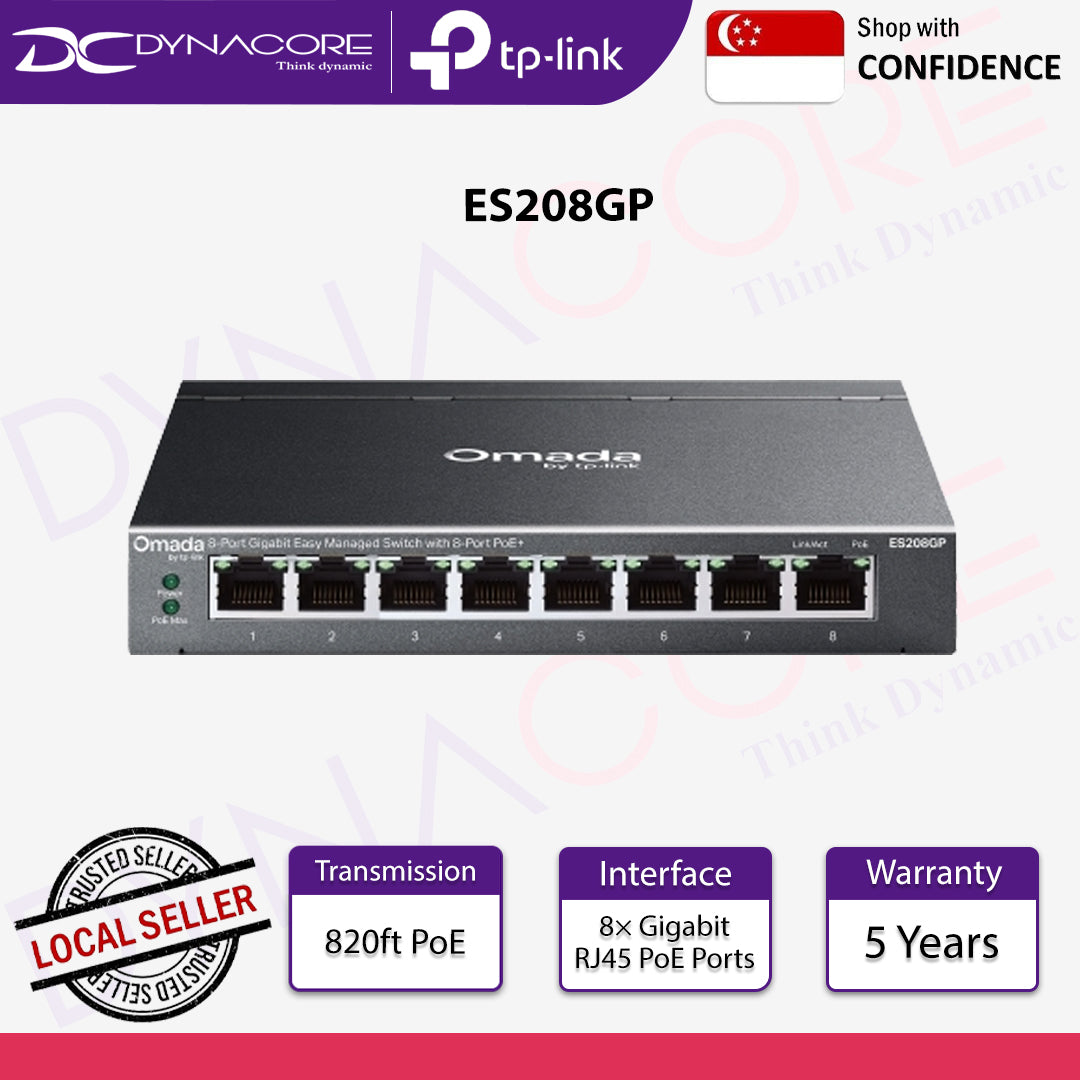 TP-Link ES208GP Omada 8-Port Gigabit Easy Managed Switch with 8-Port PoE+ - 1210002609708