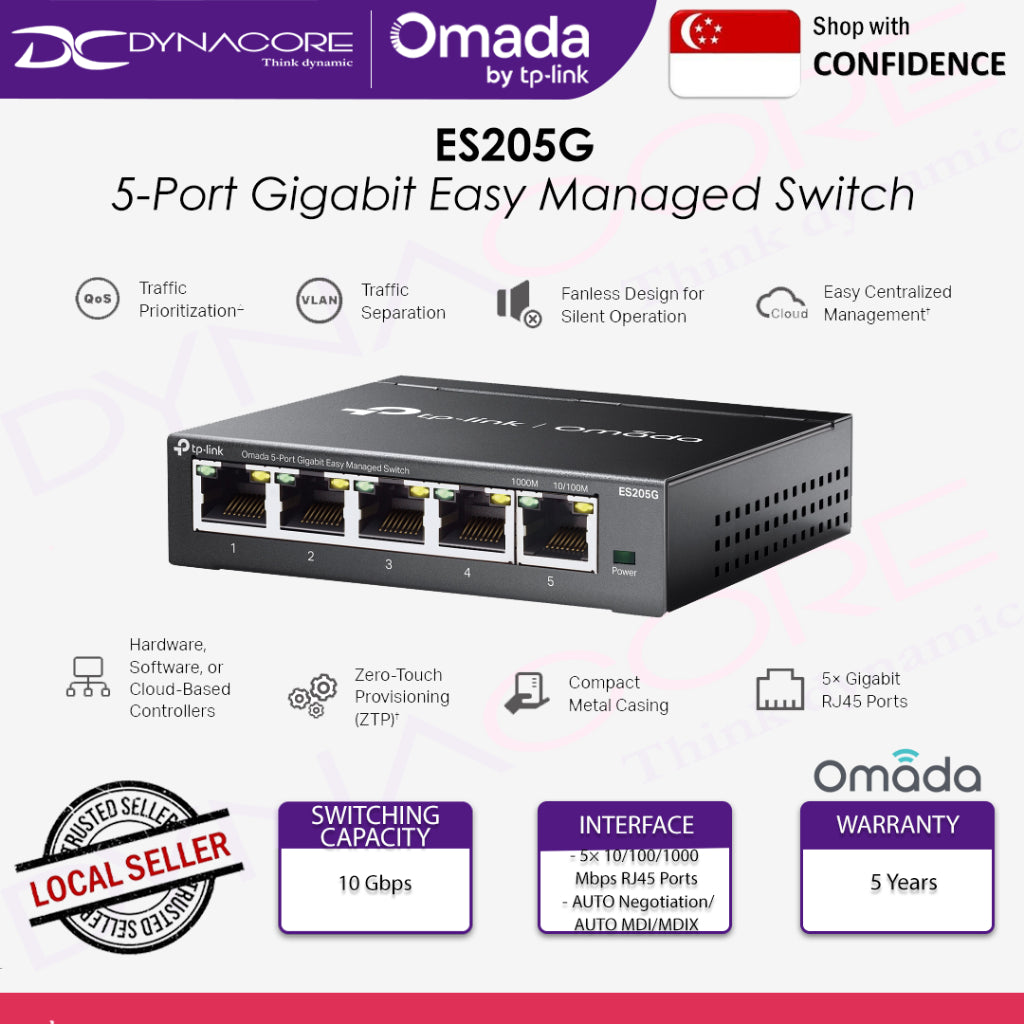 TP-LINK ES205G Omada 5-Port Gigabit Easy Managed Switch (5Y BLT) - 8885020620917