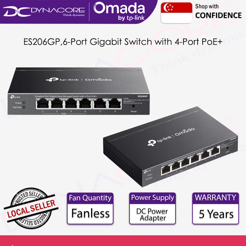 TP-LINK ES206GP Omada 6-Port Gigabit Easy Managed Switch with 4-Port PoE+ - 1210002600644