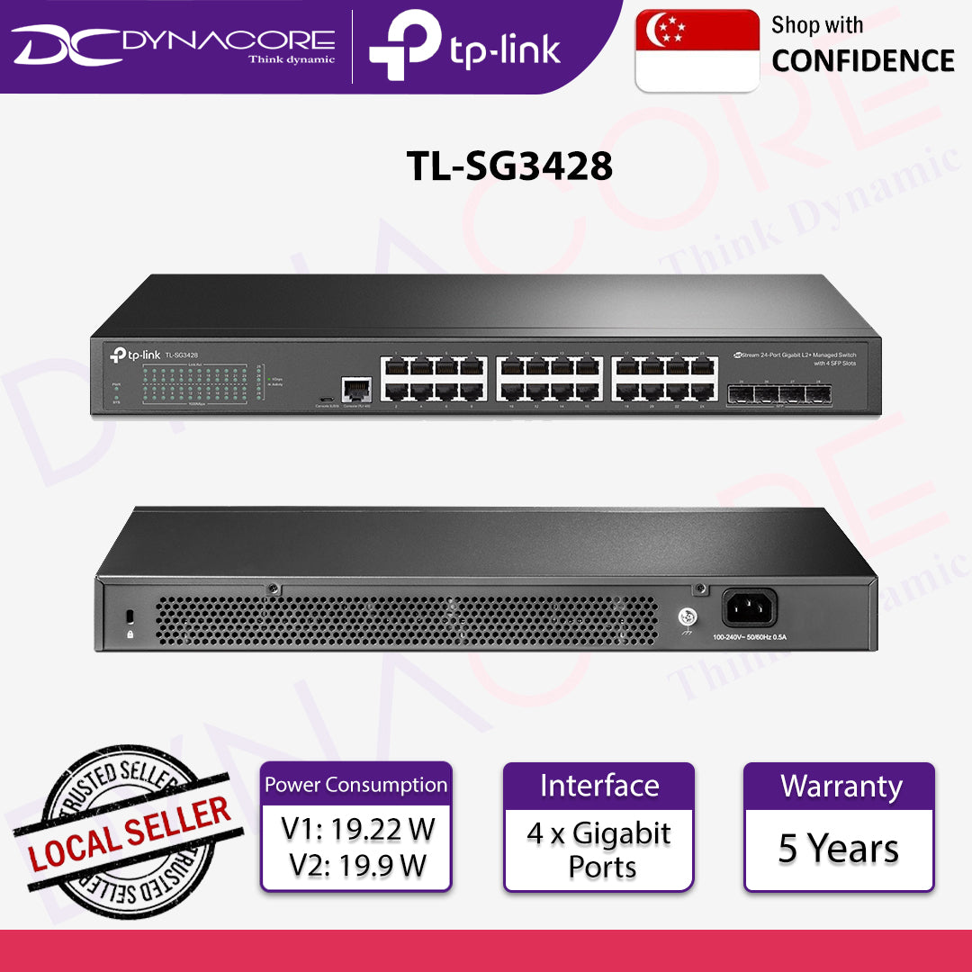 TP-Link TL-SG3428 JetStream 24-Port Gigabit L2+ Managed Switch with 4 SFP Slots - 6935364010713