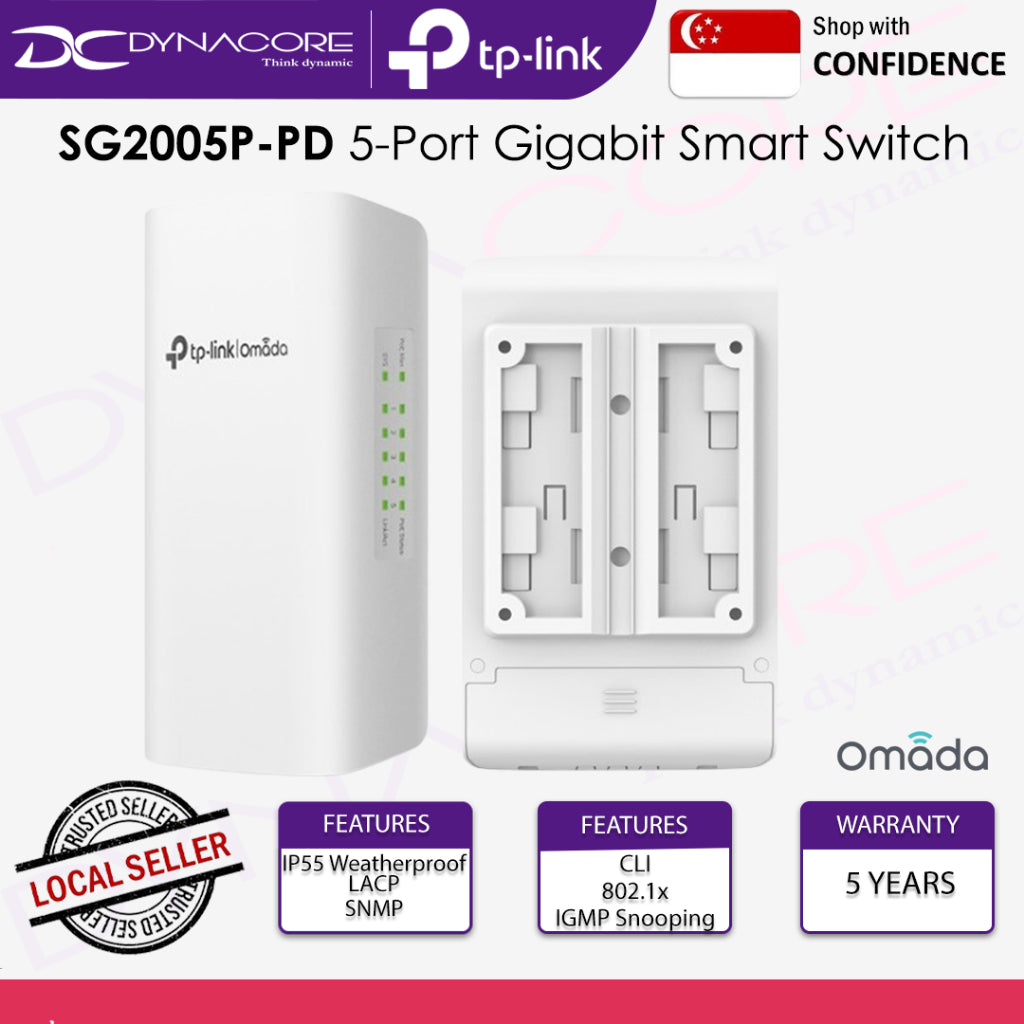 TP-Link SG2005P-PD Omada 5-Port Gigabit Smart Switch with 1-Port PoE++ In and 4-Port PoE+ Out - 4897098689486