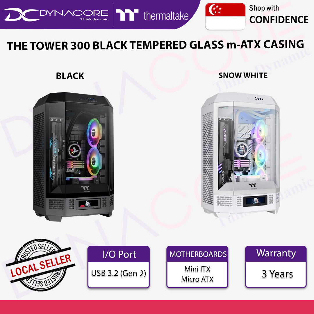 Thermaltake The Tower 300 Tempered Glass Micro-ATX Case - Black / Snow White