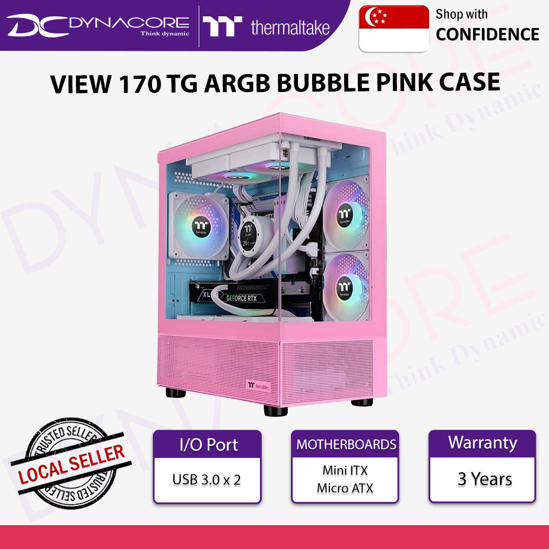 Thermaltake View 170 Micro-ATX ARGB Tempered Glass Case - Bubble Pink - TTVIEW170BP