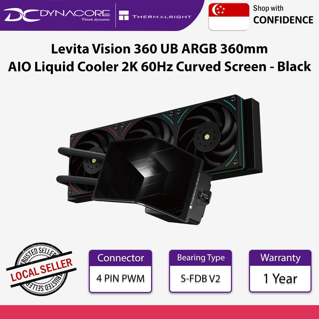 Thermalright Levita Vision 360 UB ARGB 360mm AIO Liquid Cooler 2K 60Hz Curved Screen Black - 814256022378