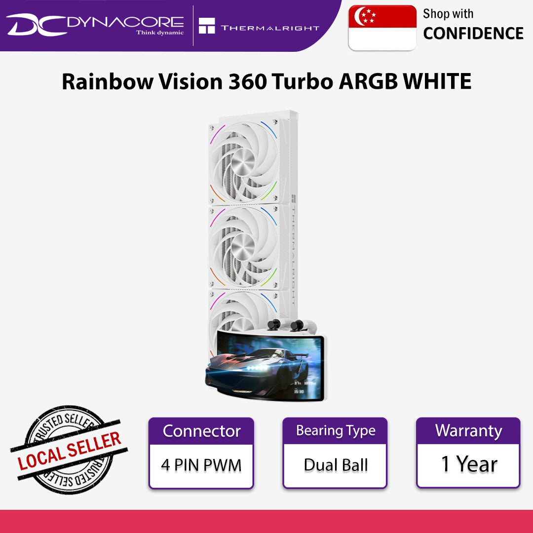 Thermalright Rainbow Vision 360 Turbo ARGB 360mm AIO Cooler 60HZ Curved Screen White - 814256021753