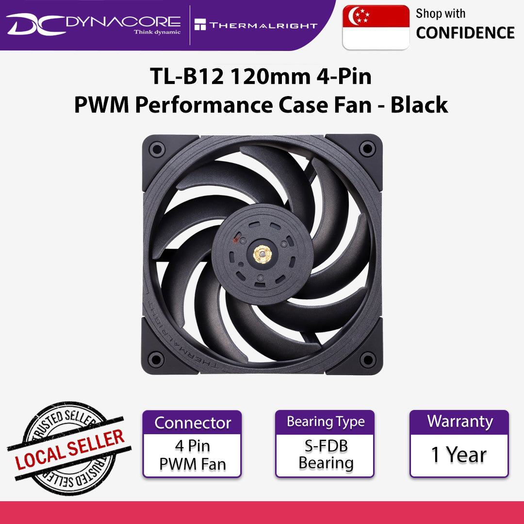 Thermalright TL-B12 120mm 4-Pin PWM Performance Case Fan Black - 814256003162