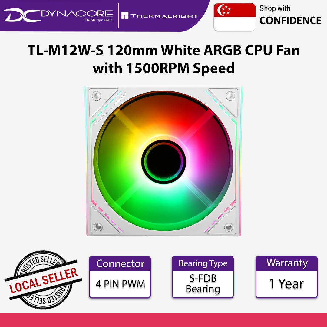 Thermalright TL-M12W-S 120mm White ARGB CPU Fan with 1500RPM Speed - 814256017183