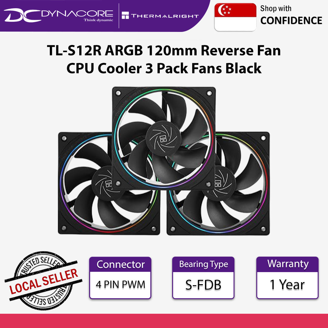 Thermalright TL-S12R ARGB 120mm Reverse Fan CPU Cooler 3 Pack Fans Black - 814256018326
