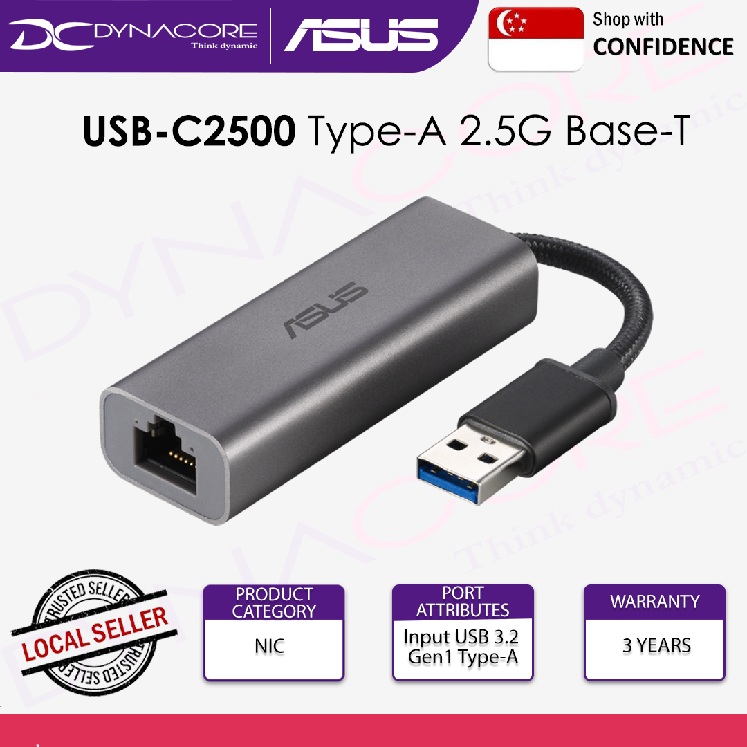 ASUS USB-C2500 USB Type-A 2.5G Base-T Ethernet Adapter with backward compatibility of 2.5G/1G/100Mbps - USB-C2500