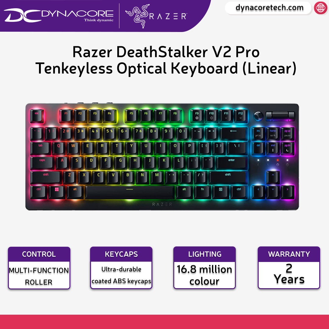 Razer DeathStalker V2 Pro TKL Wireless Linear Red Low-Profile Gaming Keyboard - Black / White-8886419349433