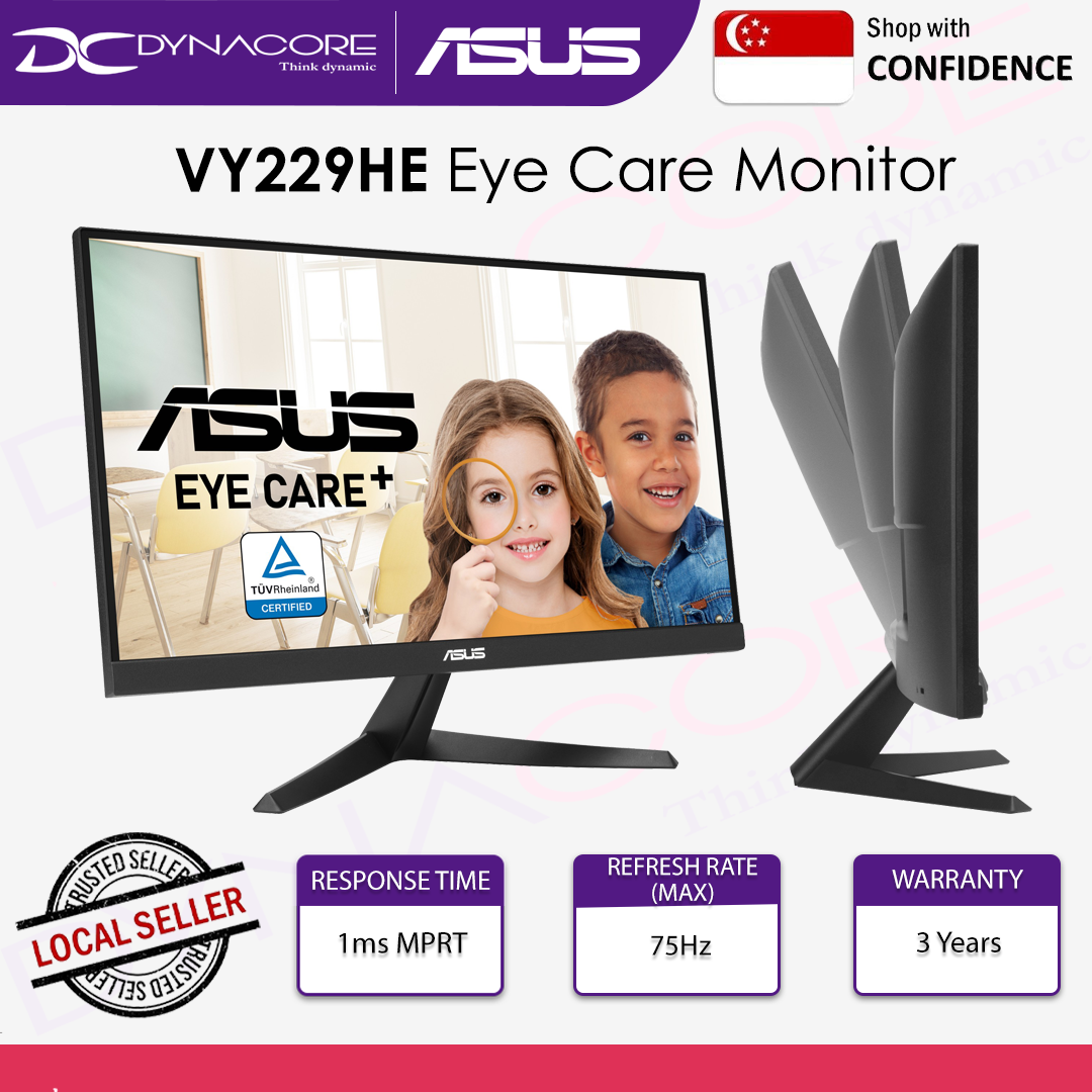 ASUS VY229HE Eye Care Monitor - 22", Full HD, IPS, 75Hz, 1ms, Eye Care Plus, Adaptive Sync, Blue Light Filter - ASUSVY229HE