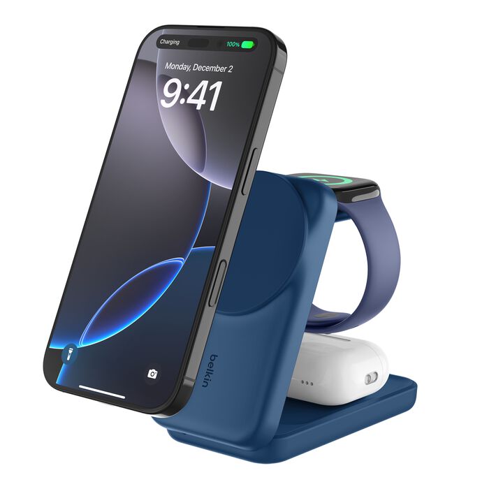 BELKIN QI2.2 25WATT 3-IN-1 WIRLESS-CHARGER SQ BLUE - 745883930944