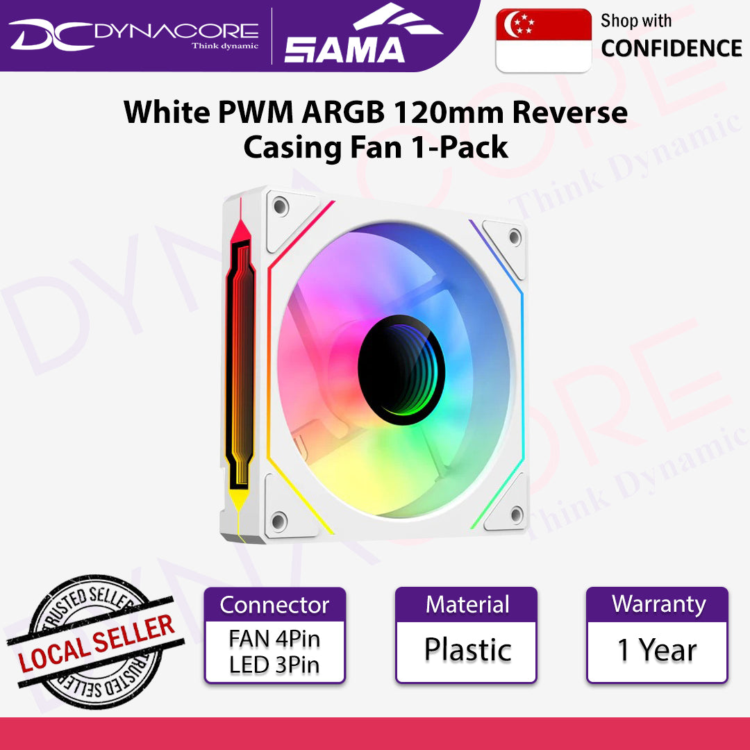 SAMA YF1202I White PWM ARGB 120mm Reverse Casing Fan 1 Pack - 702367709342