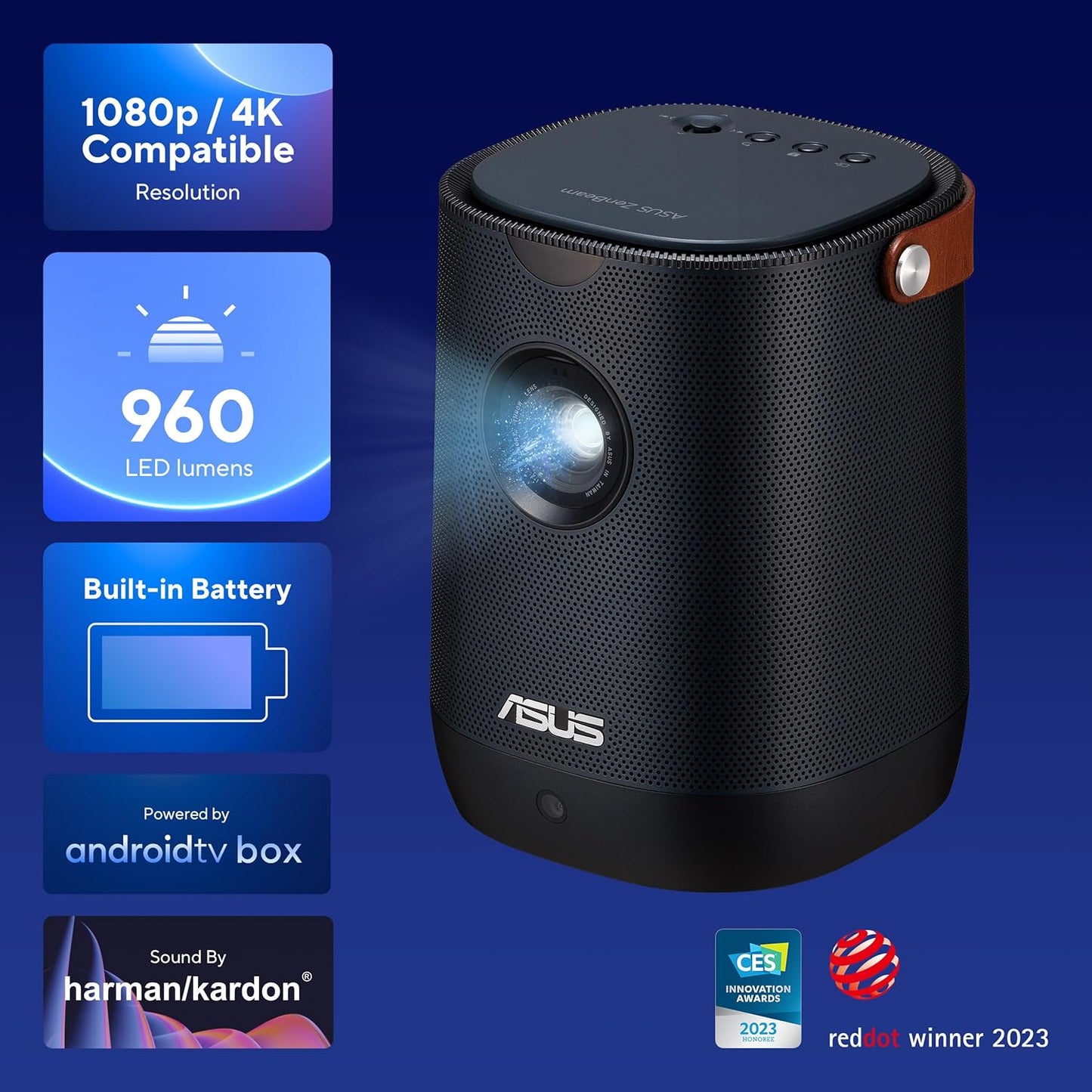 ASUS ZenBeam L2 Smart Portable LED Projector – 960 LED Lumens, 1080p, 10 W speaker, built-in battery - L2-B2B