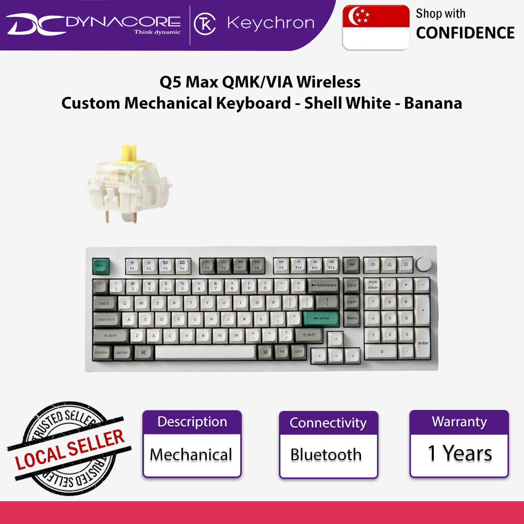 Keychron Q5 Max QMK/VIA Wireless Custom Mechanical Keyboard - Shell White - Banana - 4895248864431