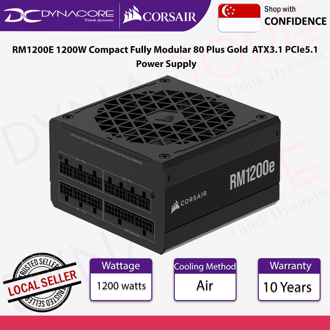 CORSAIR RM1200E 1200W Compact Fully Modular 80 Plus Gold ATX3.1 PCIe5.1 Power Supply - 840006696322