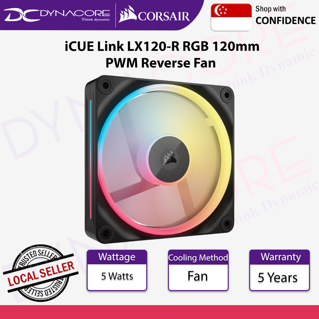 Corsair iCUE Link LX120-R RGB 120mm PWM Reverse Fan Single Pack - Black - 840006688686