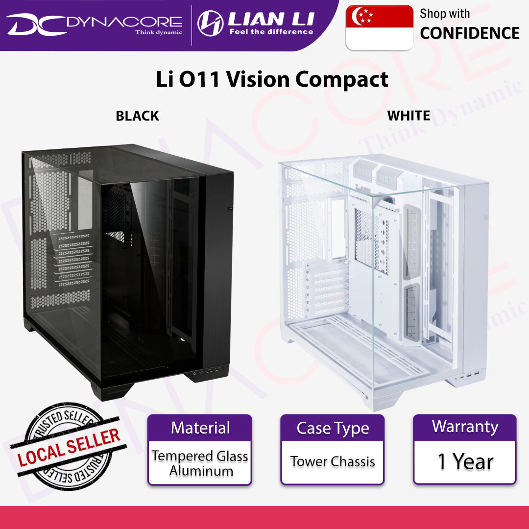 Lian Li O11 Vision Compact BLACK/WHITE Tempered Glass ATX PC Case