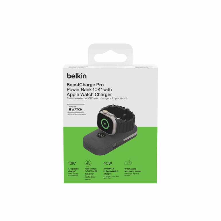 BELKIN BPD012FQBK 10K POWER BANK W/CBL & WATCH CHARGER BLACK - 745883926275