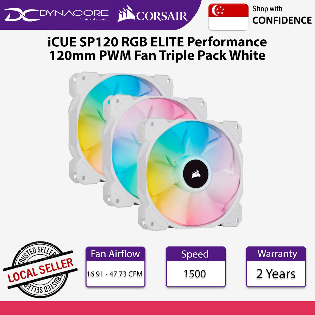 Corsair iCUE SP120 RGB ELITE Performance 120mm PWM Fan Triple Pack White - CS-CO-9050137-WW