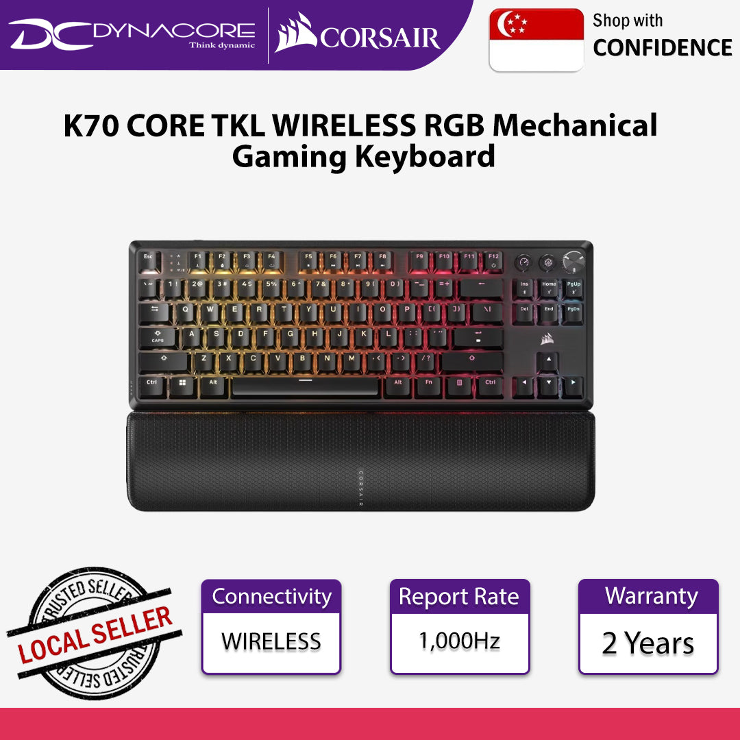 Corsair K70 Core TKL Wireless RGB Mechanical Gaming Keyboard Corsair MLX Red v2 Linear Switches - 840006678939