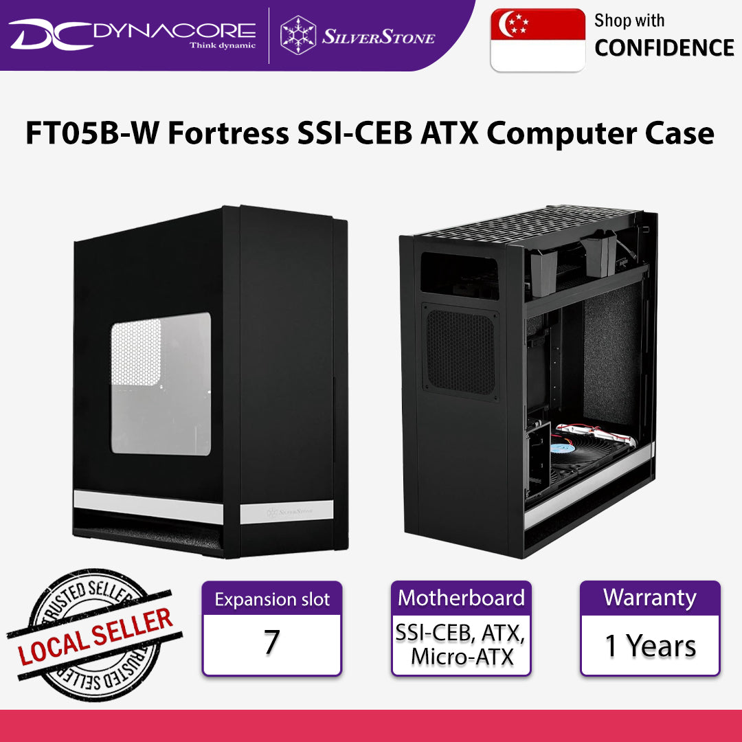 SilverStone FT05B-W Fortress SSI-CEB ATX Computer Case Black with Side Window Panel - SST-FT05B-W