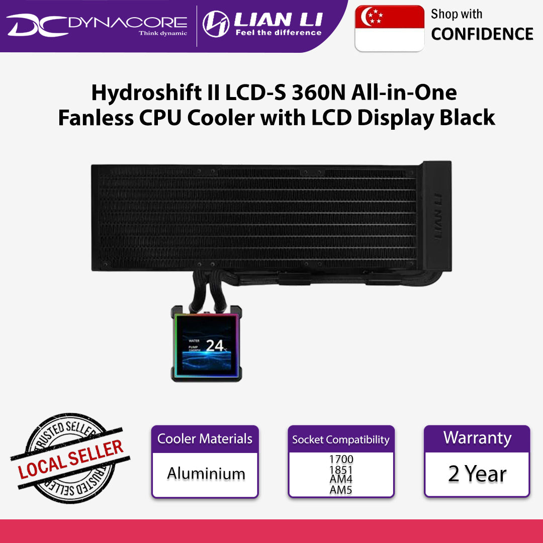 Lian Li Hydroshift II LCD-S 360N All-in-One Fanless CPU Cooler with LCD Display Black - 4718466021403