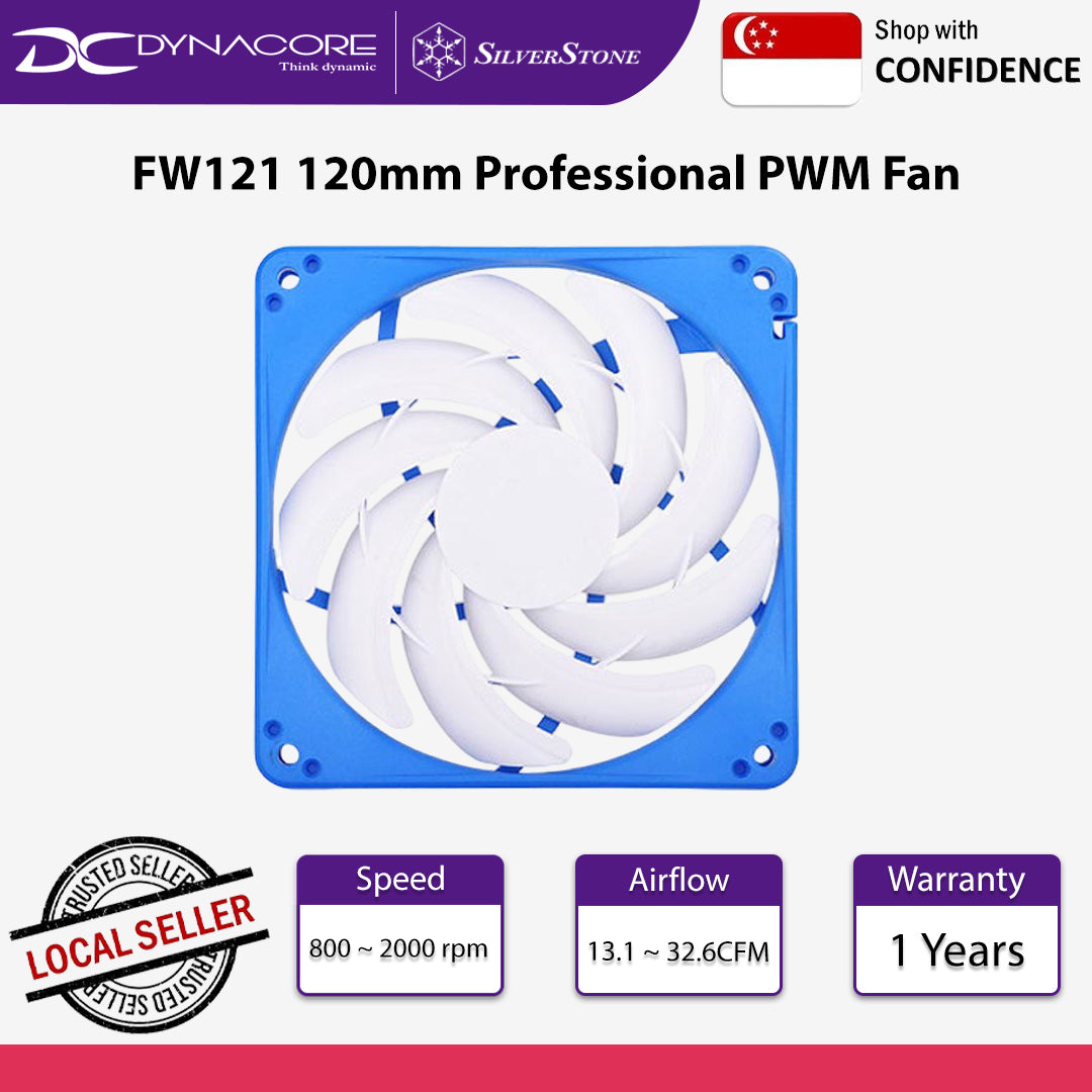 SilverStone FW121 120mm Professional PWM Fan with Optimal Performance and Low Noise White Blade Blue Frame - SST-FW121