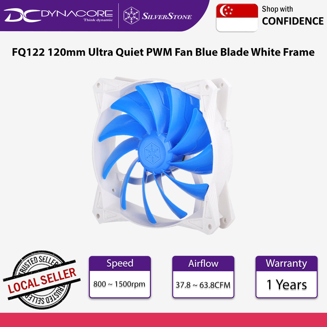 SilverStone FQ122 120mm Ultra Quiet PWM Fan Blue Blade White Frame - SST-FQ122