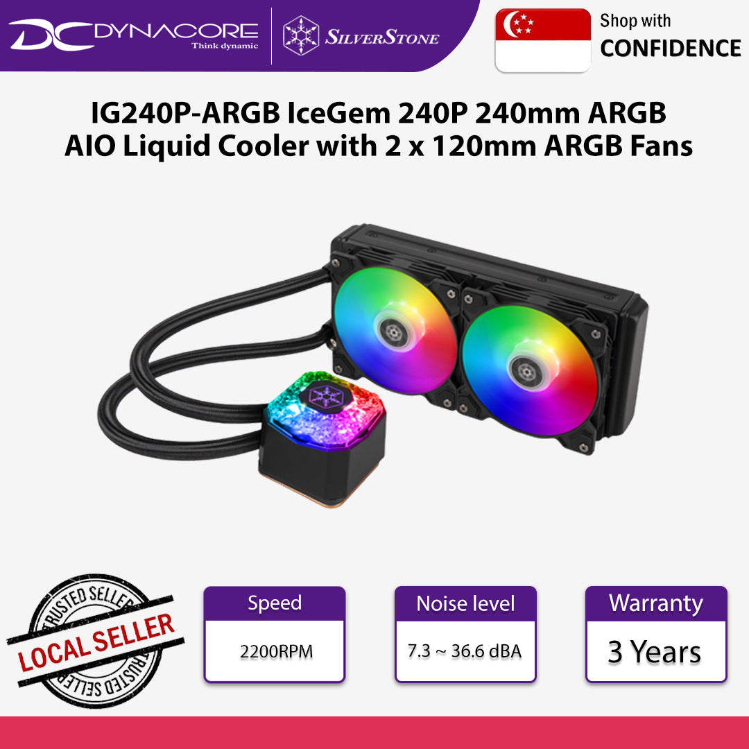 SilverStone IG240P-ARGB IceGem 240P 240mm ARGB AIO Liquid Cooler with 2 x 120mm ARGB Fans - SST-IG240P-ARGB