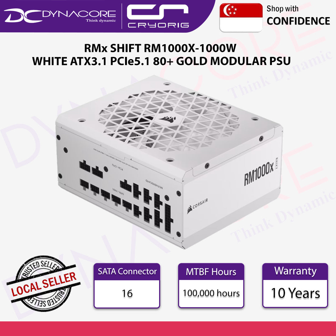 Corsair RM1000x SHIFT 80 PLUS Gold Fully Modular ATX Power Supply - White - 84000666859