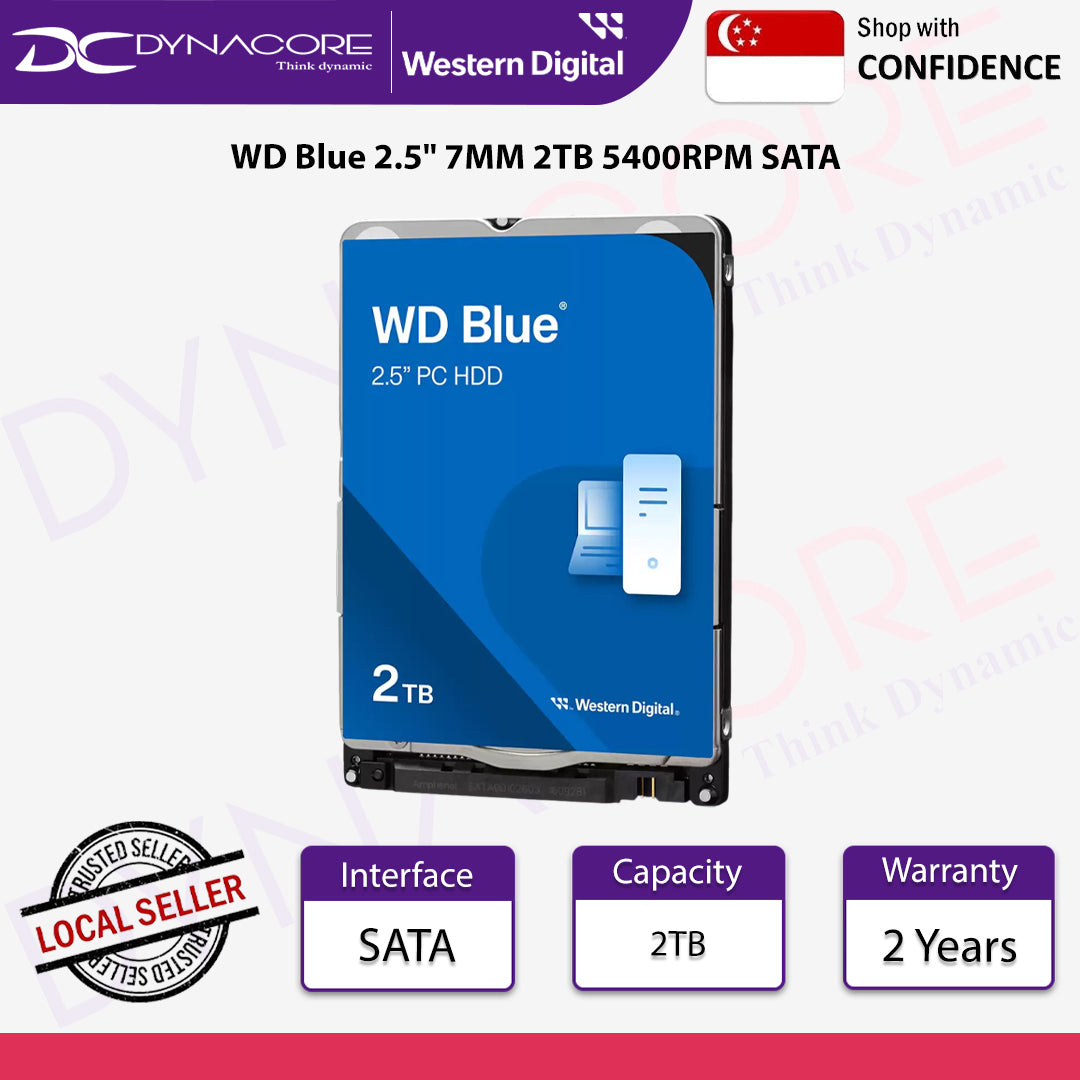 Western Digital WD Blue 2.5" 7mm 2TB 5400RPM SATA HDD. Interface: SATA. Capacity: 2TB - WD20SPZX