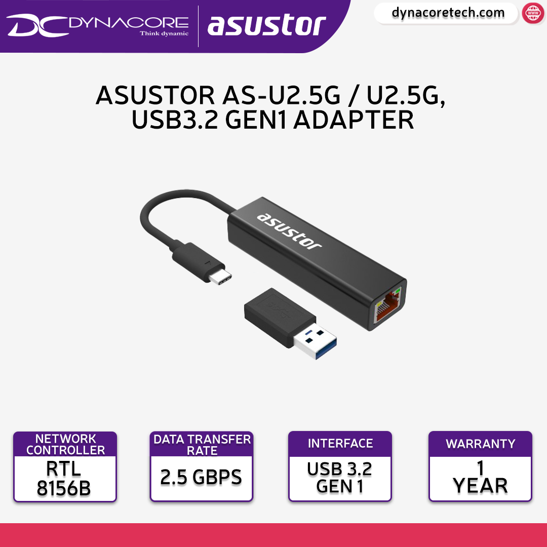 Asustor AS-U2.5G / U2.5G, USB3.2 Gen1 Type-c to 2.5GBASE-T Adapter for PC, Notebook, Apple MAC and NAS - 887372901247