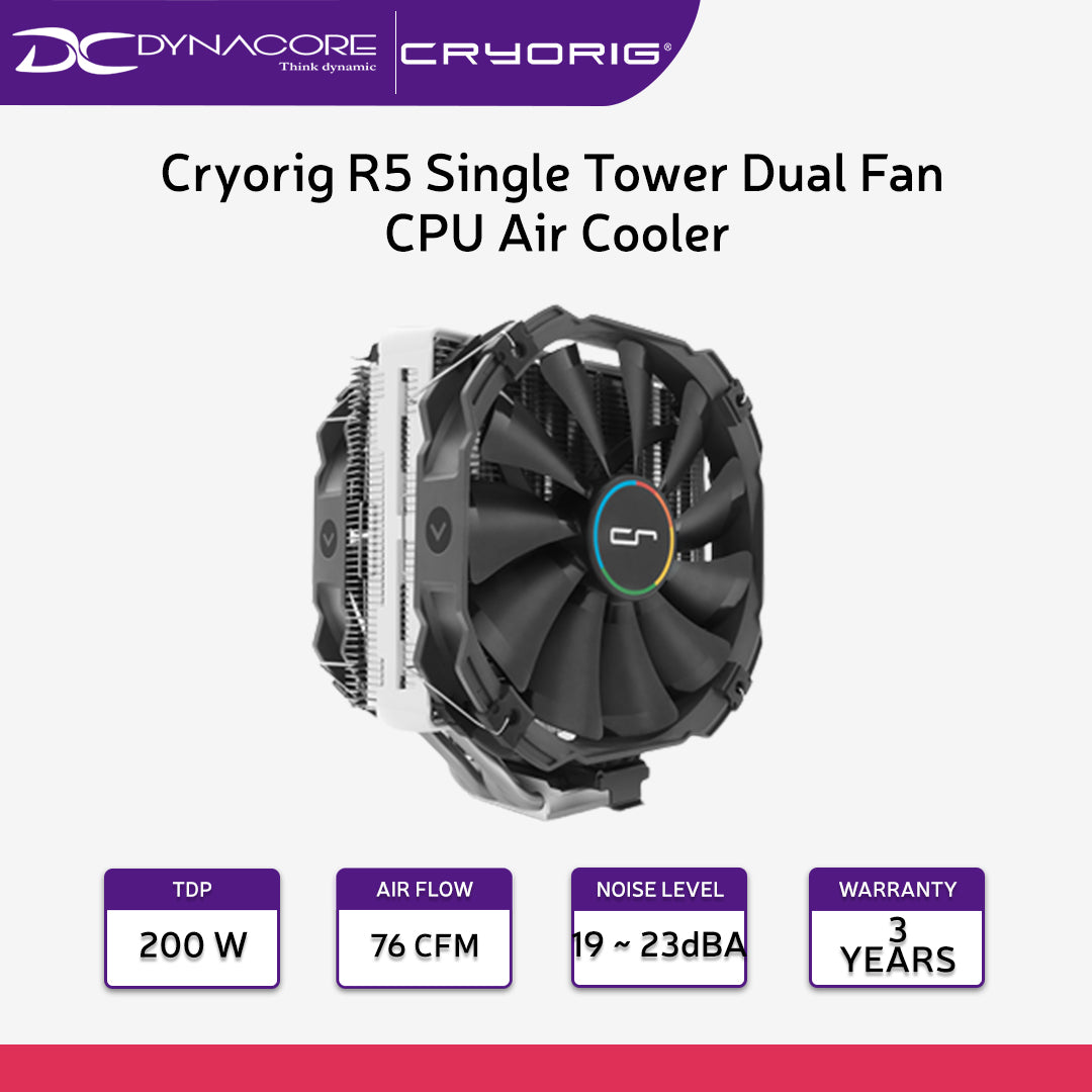Cryorig R5 Single Tower Dual Fan CPU Air Cooler with 2 x XF140 Fans, TDP 200W - 4719692701138