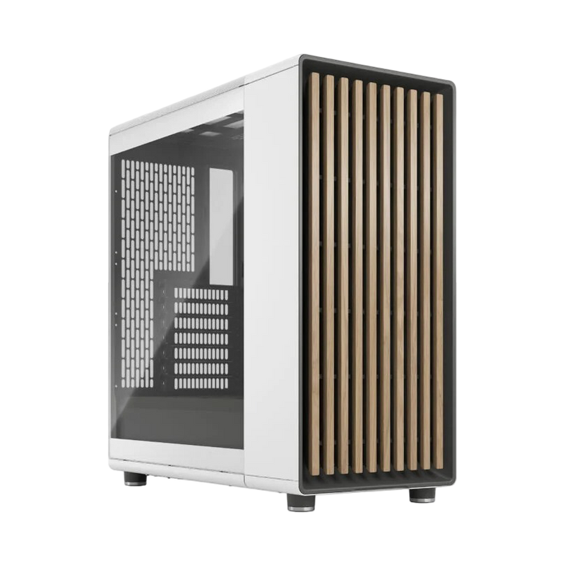 Fractal Design North Chalk White Mid Tower PC Case Clear Tempered Glass Oak Wood Front - FDNORTHCHKWHTTG