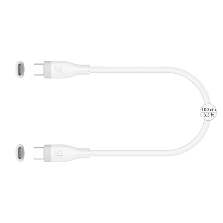 J5create USB-C® 60W Liquid Silicone Fast Charging Cable (Pure White) - JUCX17W - 4712795087901