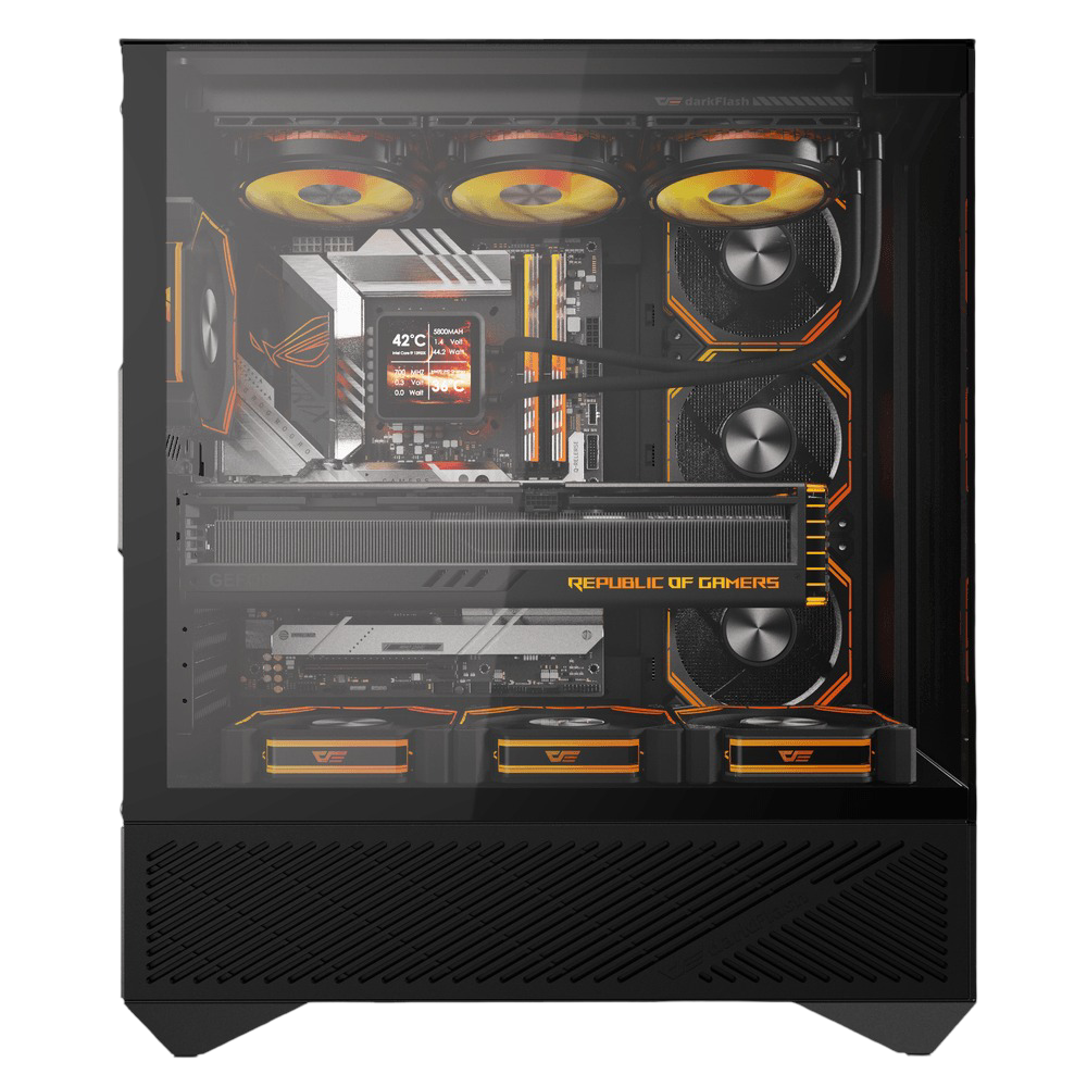 DarkFlash DY460 ATX Mid-Tower PC Gaming Case High Airflow with 4 ARGB PWM Fans Black - DY460 BLACK (4FANS)