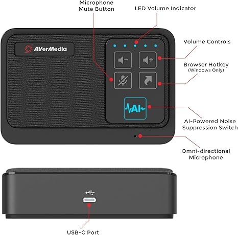 Avermedia AS311 AI Speakerphone AI Powered Noise Suppression USB Plug and Play - AS311