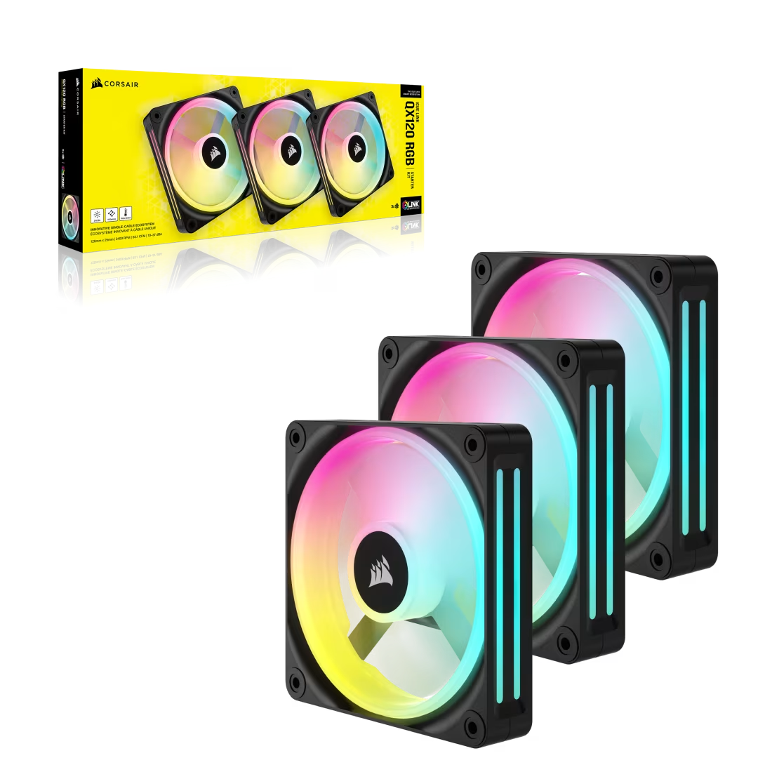 Corsair iCUE LINK QX120 RGB 120mm Magnetic Dome RGB Fan Starter Kit Triple Pack - Black - CS-CO-9051002-WW