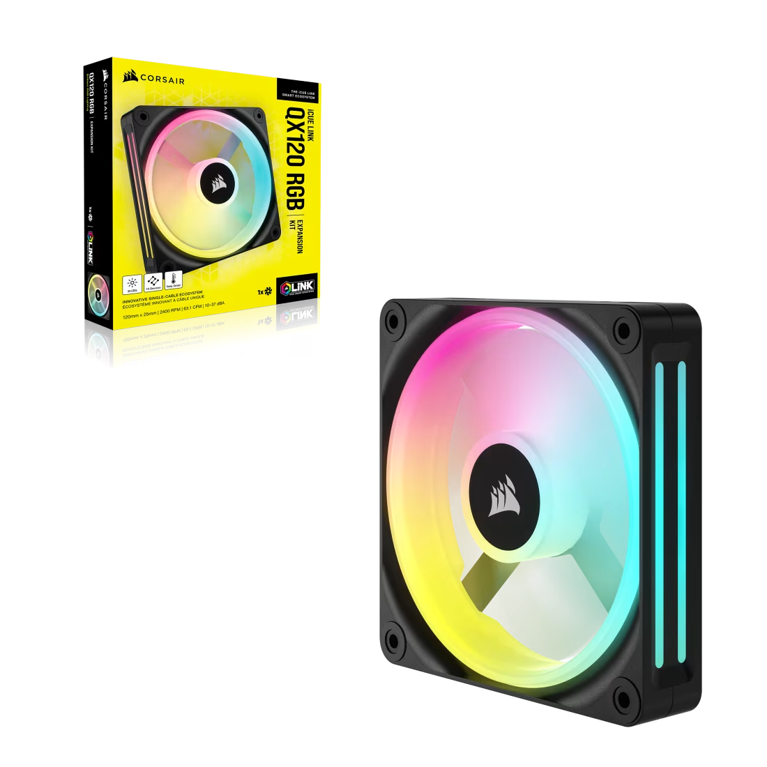 Corsair iCUE LINK QX120 RGB 120mm Magnetic Dome RGB Fan Expansion Kit Single Pack - Black - CS-CO-9051001-WW