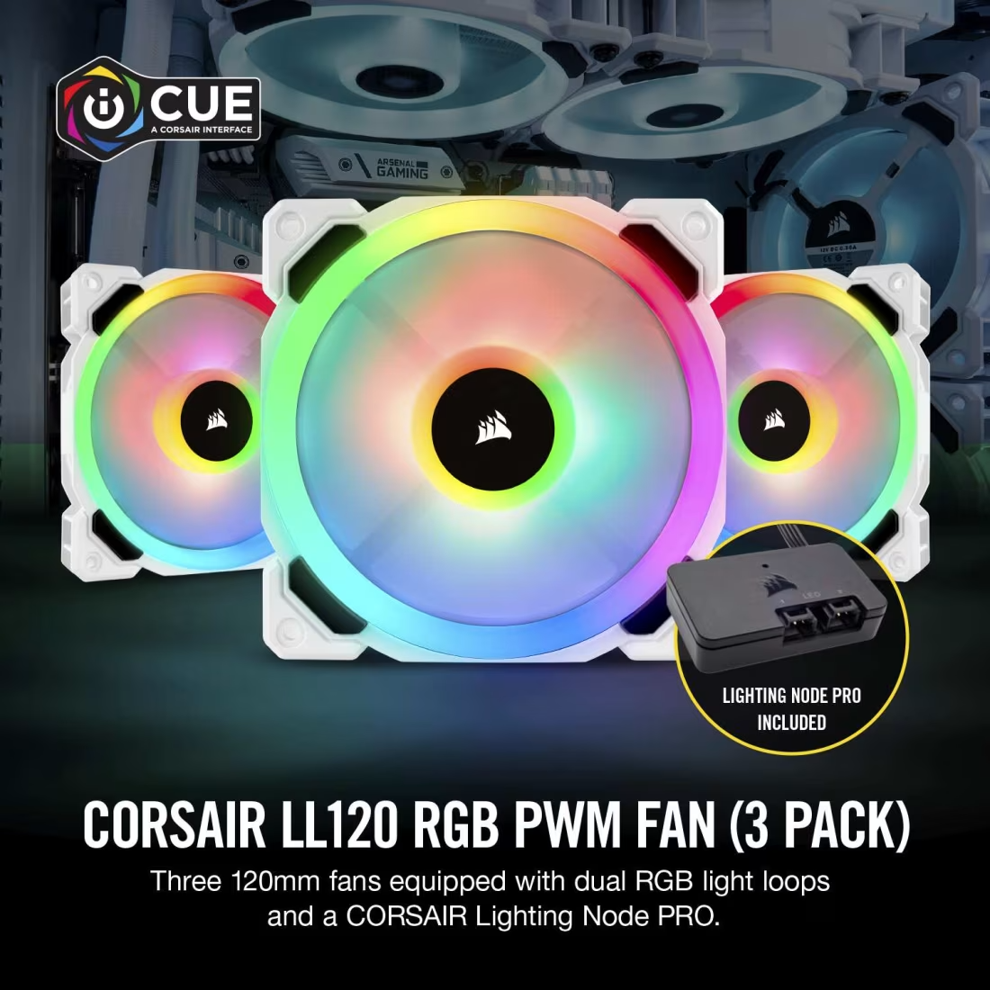 Corsair LL120 RGB 120mm Dual Light Loop White RGB LED PWM Fan Triple Pack - CS-CO-9050092-WW