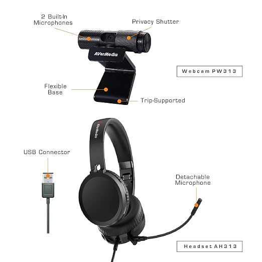 Avermedia BO317 Video and Audio Conferencing Kit 1080p Webcam USB 2.0 Headset with Microphone - BO317